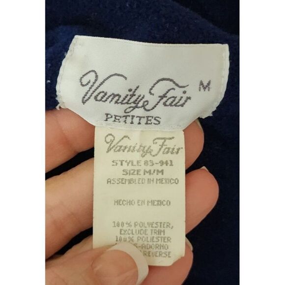 Vintage 70s Vanity Fair Zip Velour House Coat Robe Womens Size M Navy Blue - Picture 8 of 10